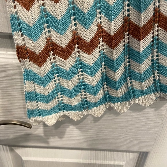 NWT C&C California Size M Blue Orange Crochet Cotton Thin Strap Mini Dress - Picture 3 of 10